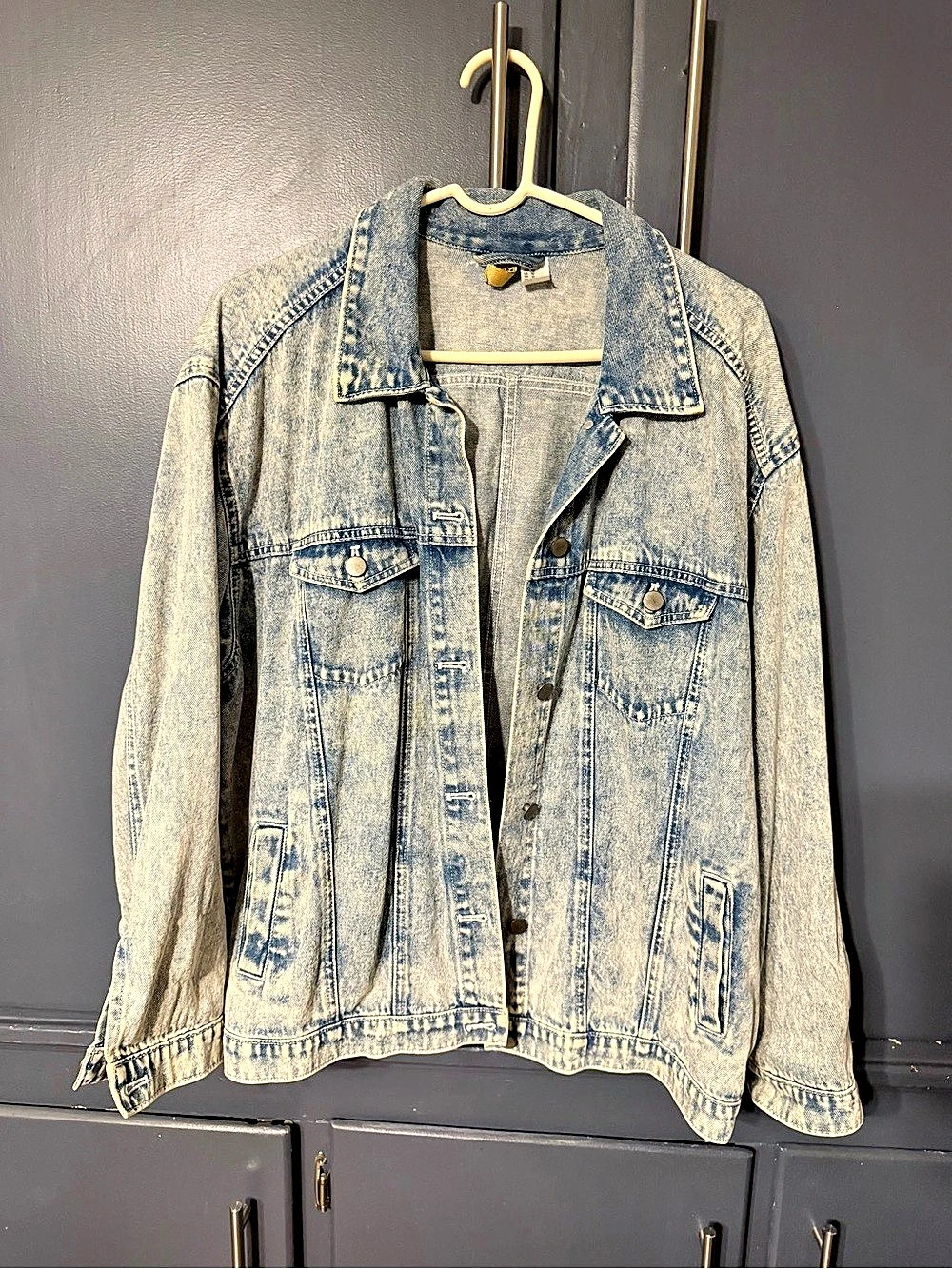 Oversized Distressed American Flag Denim Jacket